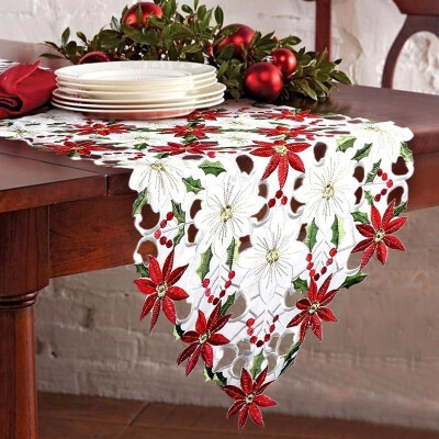 

175X38CM Christmas Decor Tablecloth Printed Embroidered Christmas Table Runners Elegant Table Flag for Home New Year Decoration