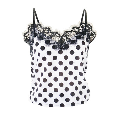 

Toponeto New Women Lace Sexy V-Neck Dot Printing Lingerie Bodydolls Sleepwear Camisole