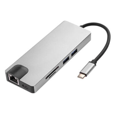 

8 in 1 Type-C to RJ45 Lan HDMI VGA Adapter USB 30 HUB Card Reader Cable