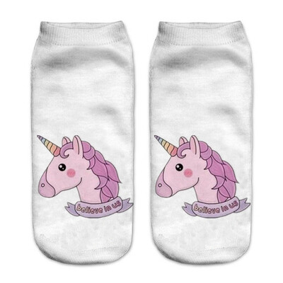 

1 Pair Women Low Cut Ankle Socks Funny Unicorn 3D Printing Socks Cotton Hosiery Printed Socks