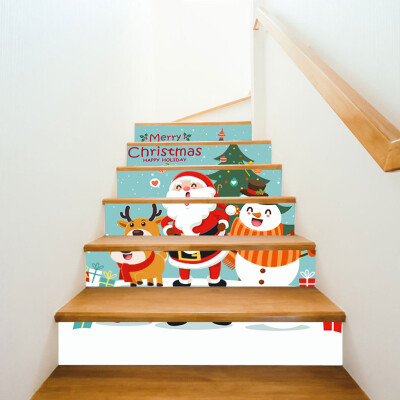 

Gobestart Merry Christmas Snowman Santa Stair Sticker Waterproof DIY Decorative Sticker