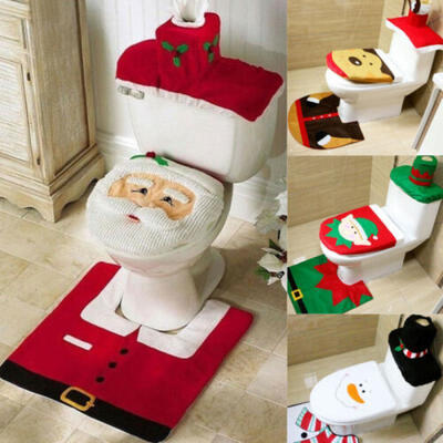 

Christmas Happy Toilet Seat & Cover & Rug Bathroom Mat Xmas Home Decoration Set