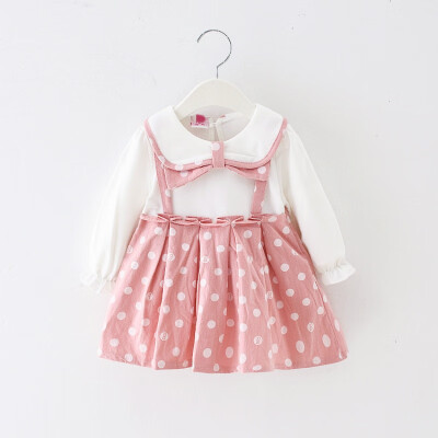 

Girl Dresses Autumn 18M-4Y Long Sleeve Polka Dot Print Toddler Baby Girls Dress With Bag Princess Dresses 4Colors