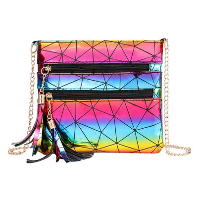 

Girls Geometric Shoulder Handbags Women Chain Patent Leather Crossbody Bags