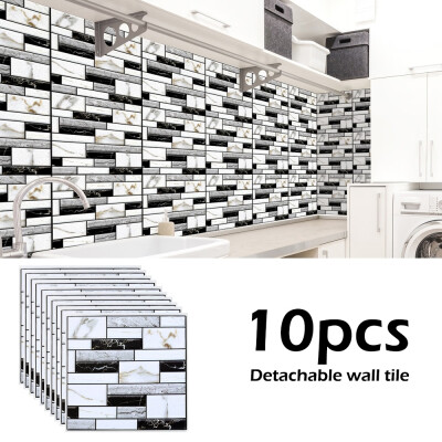 

10PCS 3D Removable Home Wall Sticker Tile Brick Self-adhesive Waterproof Kitchen Bathroom Home Decor DIY