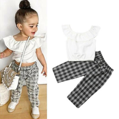 

Toddler Kids Baby Girl Casual Clothes Ruffle Tops T-shirtLong Pants Outfits Set