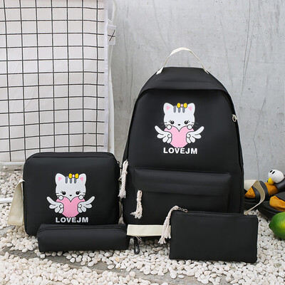 

Tailored Cartoon Alphabet Student Cat Backpack Casual Large Capacity Travel 4 Piece Set