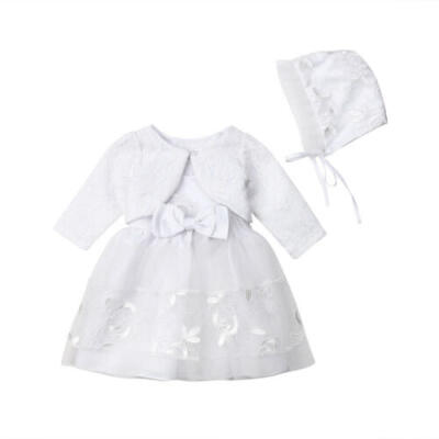 

UK Baby Girls Lace Party Christening Princess Dress Jacket Hat 0 3 6 9 18 Months