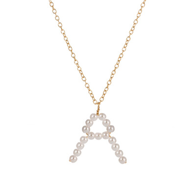 

New Fashion A-Z 26 Letter Necklace Alphabet Pendant Jewelry Statement Elegant Pearl Gold Chain Long Necklace