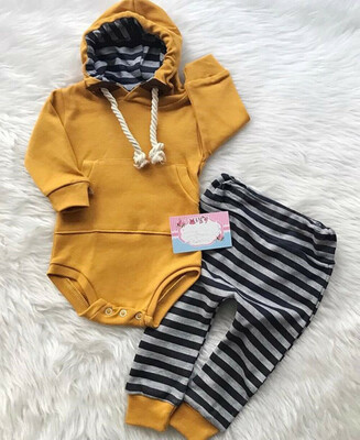 

Toddler Newborn Baby Boy Hooded Tops RomperStriped Long Pants Outfit Clothes