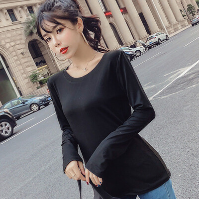 

Fashion Solid Colors Korean Style Women T-shirts O Neck Cotton Blend Tshirt Long Sleeve Sweet Loose T Shirt harajuku