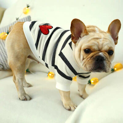 

Gobestart New Fashion Pet Black And White Stripes Shirt Love Print Cat Dog Clothing