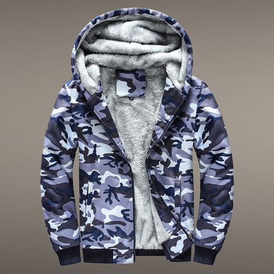 

Gobestart Mens Camouflage Hoodie Winter Warm Fleece Zipper Sweater Jacket Outwear Coat