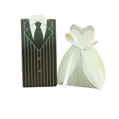 

100pcsset Bride And Groom Dresses Wedding Candy Box Gifts Favor Box Wedding Bonbonniere DIY Event Party Supplies