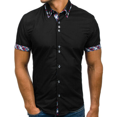 

Mens Slim Fit Summer Short Sleeve Muscle Casual Button-down Formal Shirt Top Tee