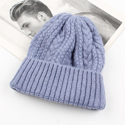 

Women Thick Twist Thread Knitted Beanies Hat Ribbed Autumn Winter Baggy Crochet Cap Warm Skullies Headwear