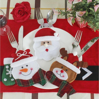 

Santa Claus Head Christmas Cutlery Holder Bags Fork Spoon Home Table Decor