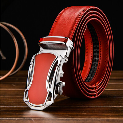 

110-160cm Fashion Designer Genuine Leather Strap Male Automatic Buckle Belts for Men Red Large Size Cowhide Mens Belts Luxury