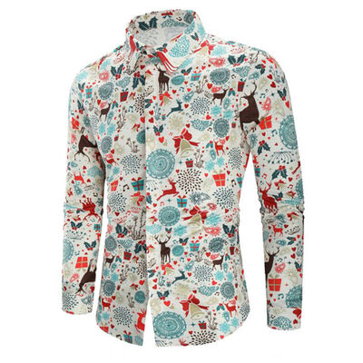

Christmas Mens Button Up Casual Shirts Slim Fit Long Sleeve Dress Shirts Tops