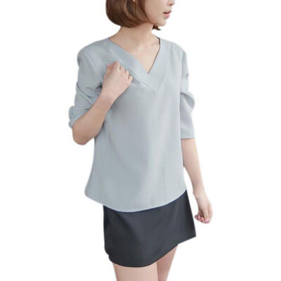 

sexy topsSummer V-neck Chiffon Blouse Women Office Ladies Top Work Shirts Clothing Korean -XL
