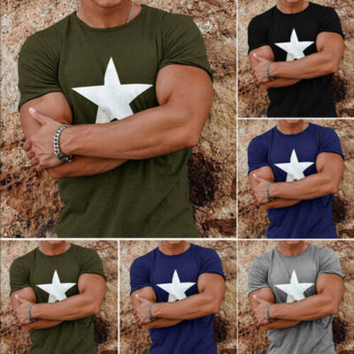 

Summer Mens Short-Sleeved T-Shirt Five-Pointed Star Print O-Neck Casual T-Shirt