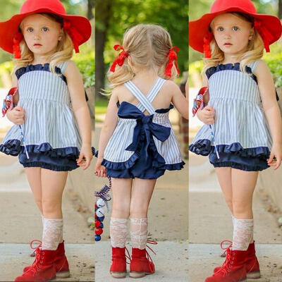 

Summer Baby Girl Clothes 2Pcs Outfits Set Striped Dress TopsShort Pants