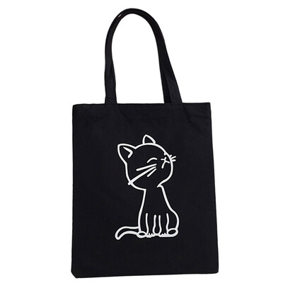 

Canvas Tote For Women Cartoon Cat Printed Shoulder Bags Cute Shopping Bags Female Large Capacity Handbag T10