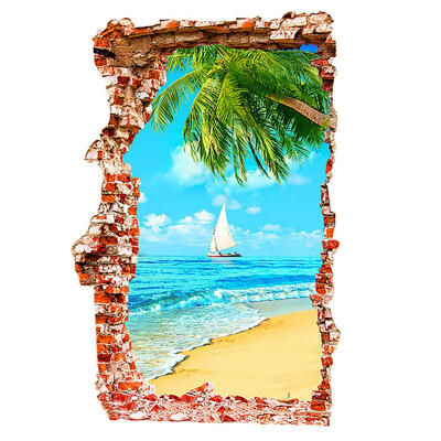 

3D Seaside Scenery PVC Self-adhesive Waterproof Removable Wall Stickers