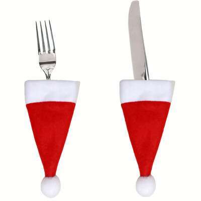 

Gobestart Christmas Decorative Tableware Fork Set Christmas Hat Storage Tool