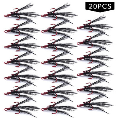 

20pcs Fish Hook 46810 Fishing Feather Barbed Treble Hooks Fishing Tackle