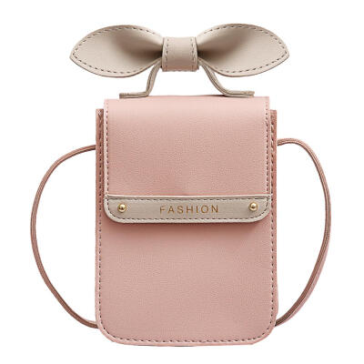 

Bowknot Shoulder Handbags Hit Color Women PU Leather Crossbody Phone Bags