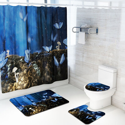

Gobestart Creative Flower Shower Curtain Floor Mat Four-piece Bathroom Mat Set