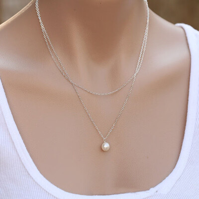 

Simulated pearl necklaces pendants for women gold silver Color long chain female pendant necklace fashion jewelry Collier Femme