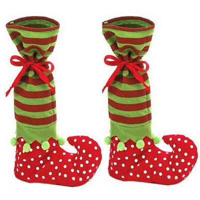 

Newest Hot Santa Claus Elf Shoe Boot Suspenders Candy Gift Bag Christmas Stocking Socks Hot