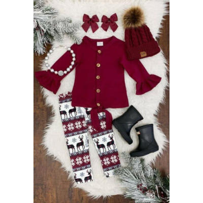 

US Toddler Baby Girl Kids Christmas Clothes Cardigan Top T-shirtLegging Outfits