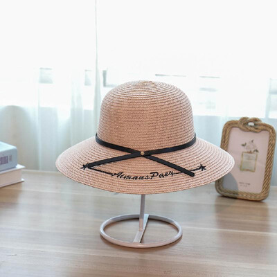 

Women Hat Summer Fall Sunscreen Bow Straw Weaving Hat Embroidery Letter Wide Brim Travel Beach Suns Visor UV Protection Cap