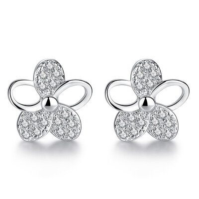 

CZ Crystal Flower Stud Earrings For Women Bride Party Fashion Jewelry Brithday Gift Cubic Zirconia Accessories E161