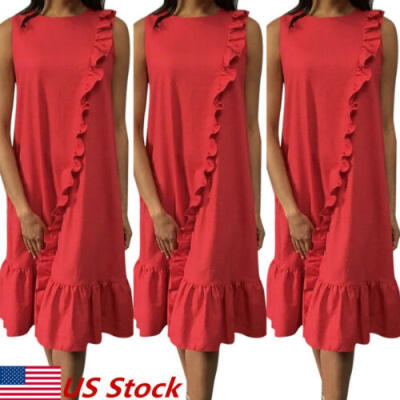 

Summer Womens Sleeveless Casual Beach Strappy Dress Boho Sundress Holiday Dress