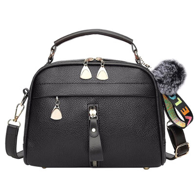 

Women Casual Plush Ball Zip Solid Color Faux Leather Shoulder Bag Handbag Pouch