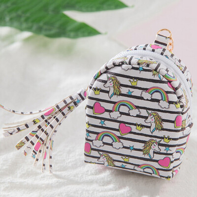 

New Fashion Women Girls Unicorn Coin Purse Card Bag Headset Case Cable Storage Bag Cartoon Pattern Pu Zero Wallet Mini Coin Bag