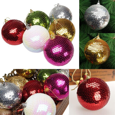 

Toponeto Christmas Sequin Glitter Baubles Balls Xmas Tree Ornament Decoration 8CM