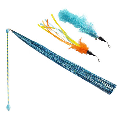 

Cat Toys Interactive Kitten Cat Pet Toy with Bell Chaser Stick Rainbow Streamers Interactive Play Fun Toys