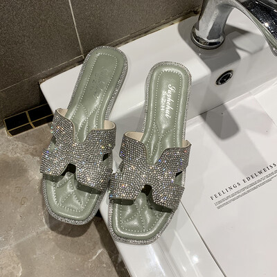 

summer Korean style water-drill slippers fashion flat-bottom womens outer-wear-proof&cold-proof slippers