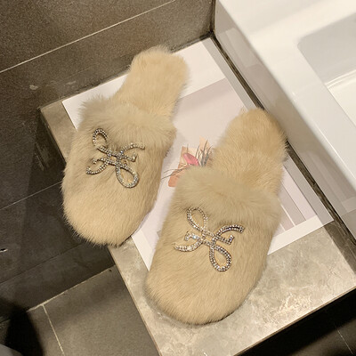 

Fur slippers for women wearing 100 flat soles in autumn&winter