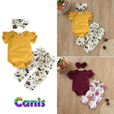 

US Newborn Infant Girls Tops Romper Floral Pants Headband Outfits Clothes 3PCS