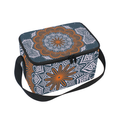 

ALAZA Insulated Lunch Box Navy Flower Pattern Lunch Bag for Men Women Portable Tote Bag Cooler Bag