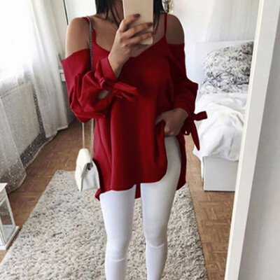 

Womens Tops Ladies Shirts Party Summer Lace Up Blouse Fashion Loose Fit
