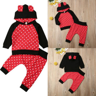 

Newborn Baby Boys Girls Clothes Polka Point Bear Ears Hooded Tops Pants Outfits