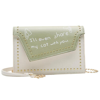 

Rivet Shoulder Handbags PU Leather Women Letter Print Chain Crossbody Bags