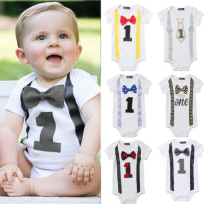 

Baby Boy My First 1st Birthday Party Gentleman Bow Romper Jumpsuit Outfits USA